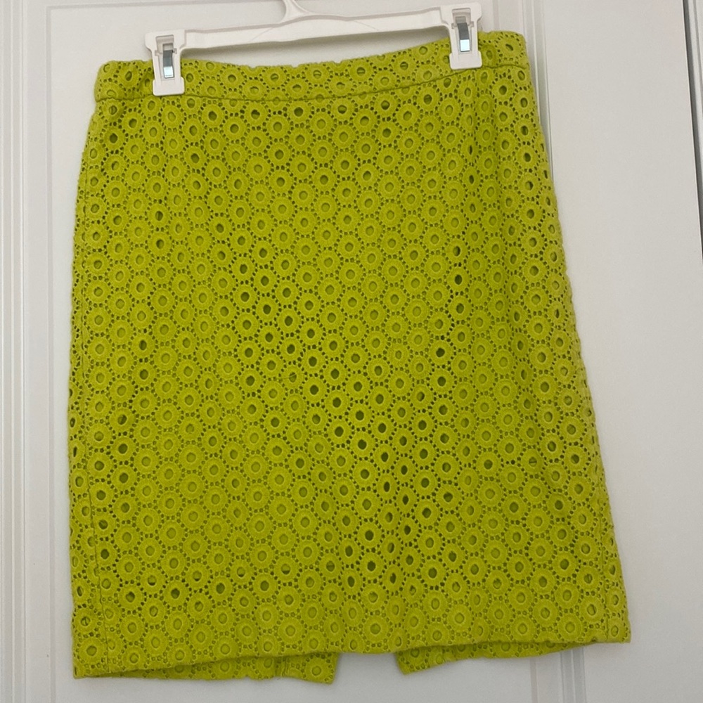 J.crew no. 2 Pencil Skirt Chartreuse Green eyelet